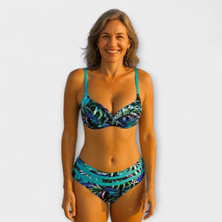 Alison - Hochgeschnittener Bikini mit Blattmuster
