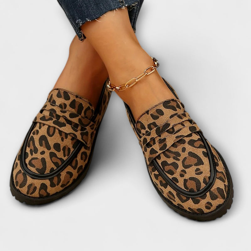 Mireille – Leopardendruck Kunstwildleder Rundzehen-Freizeitloafer