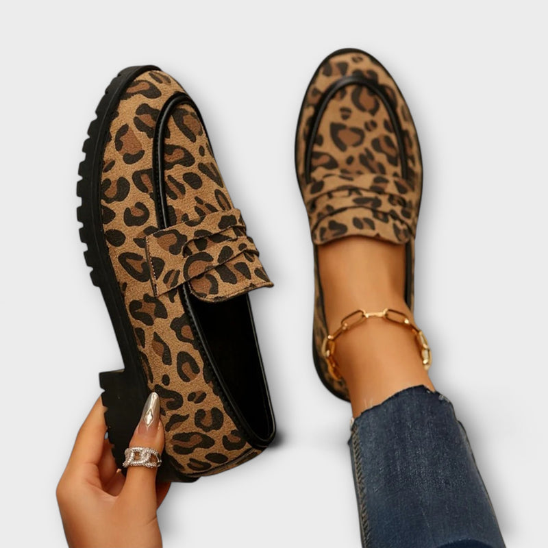 Mireille – Leopardendruck Kunstwildleder Rundzehen-Freizeitloafer