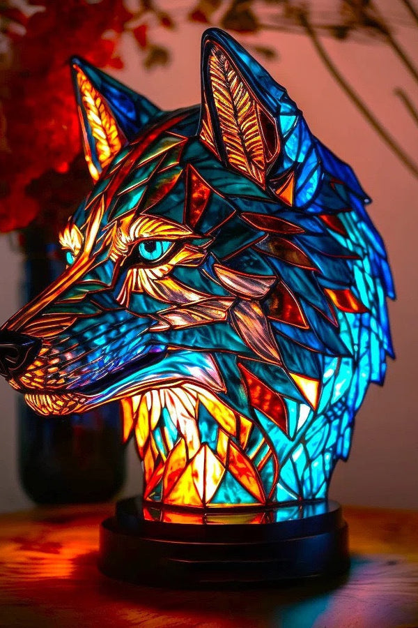 Blaze - Magische Wolf-Lampe aus buntem Glas
